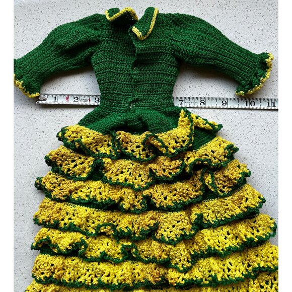 Hand Crocheted Flamenco Dancer Doll Dress for 21” Doll Green Yellow and Red Shoe - Picture 6 of 10